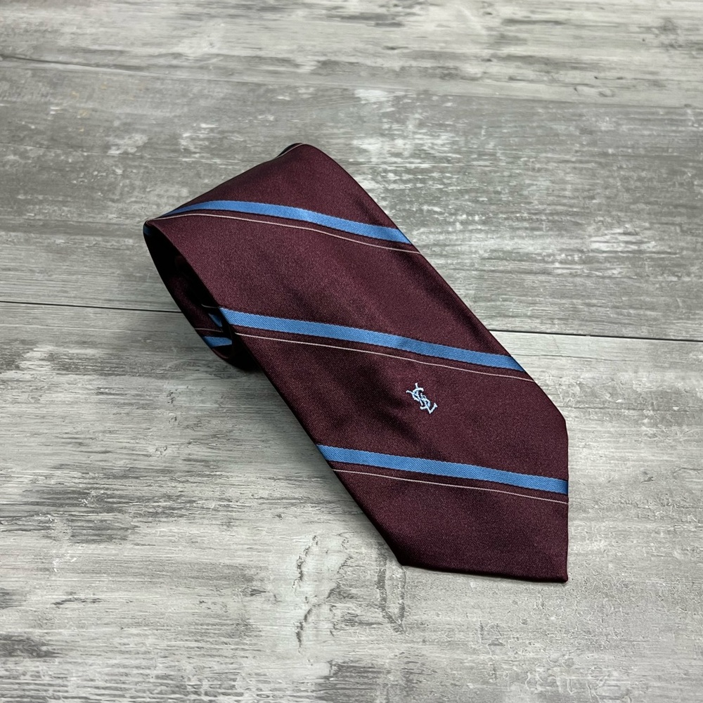 Yves Saint Laurent Burgundy and Blue Striped Tie